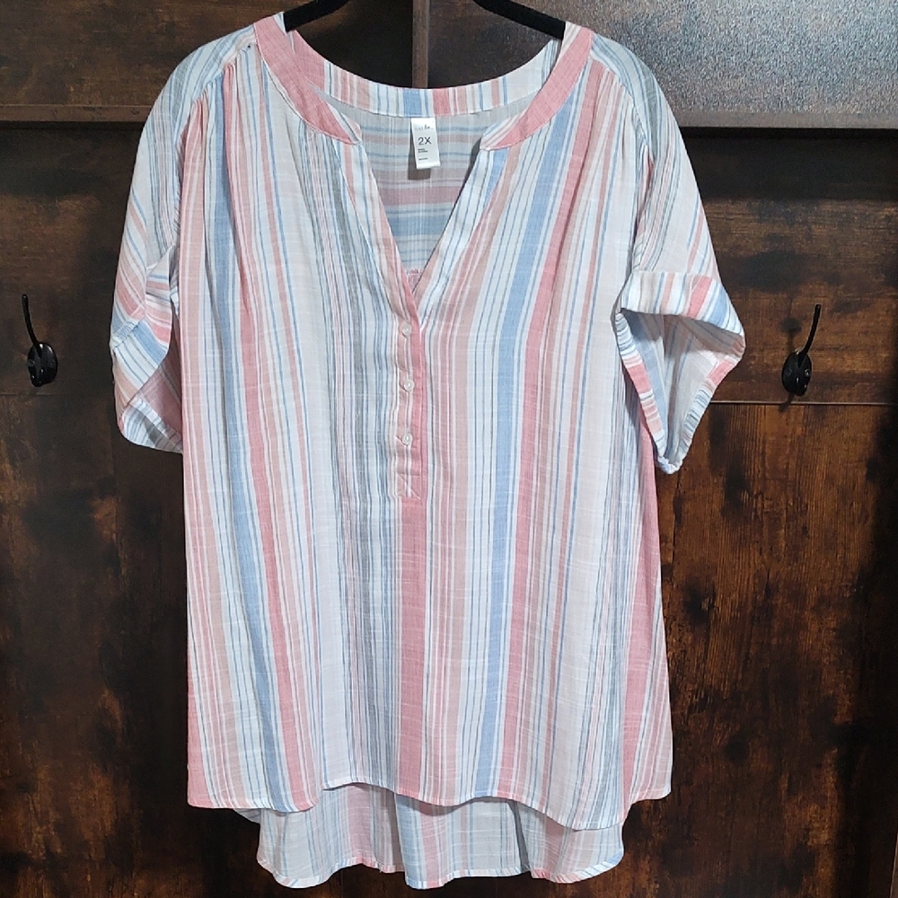 Casual Striped Blouse in Pink and Blue